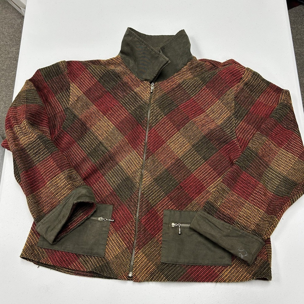 Christina hope Woven Plaid Jacket Womens L Multicolor Zip Front Utility Pocket